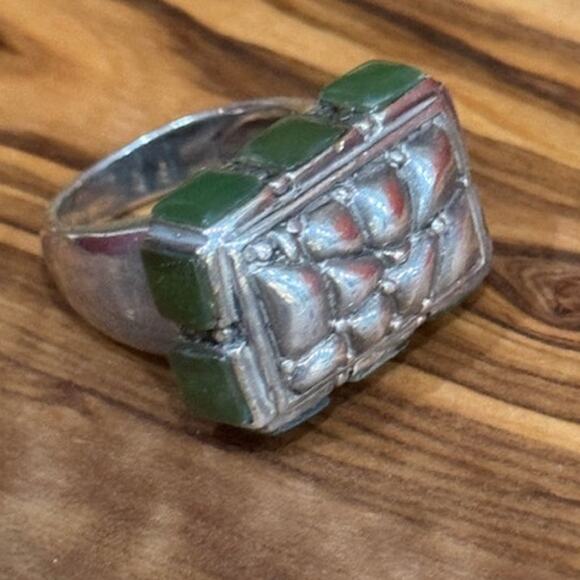 Vintage 925 Sterling Silver Jade Statement Rectangle Ring 7 - Picture 2 of 4